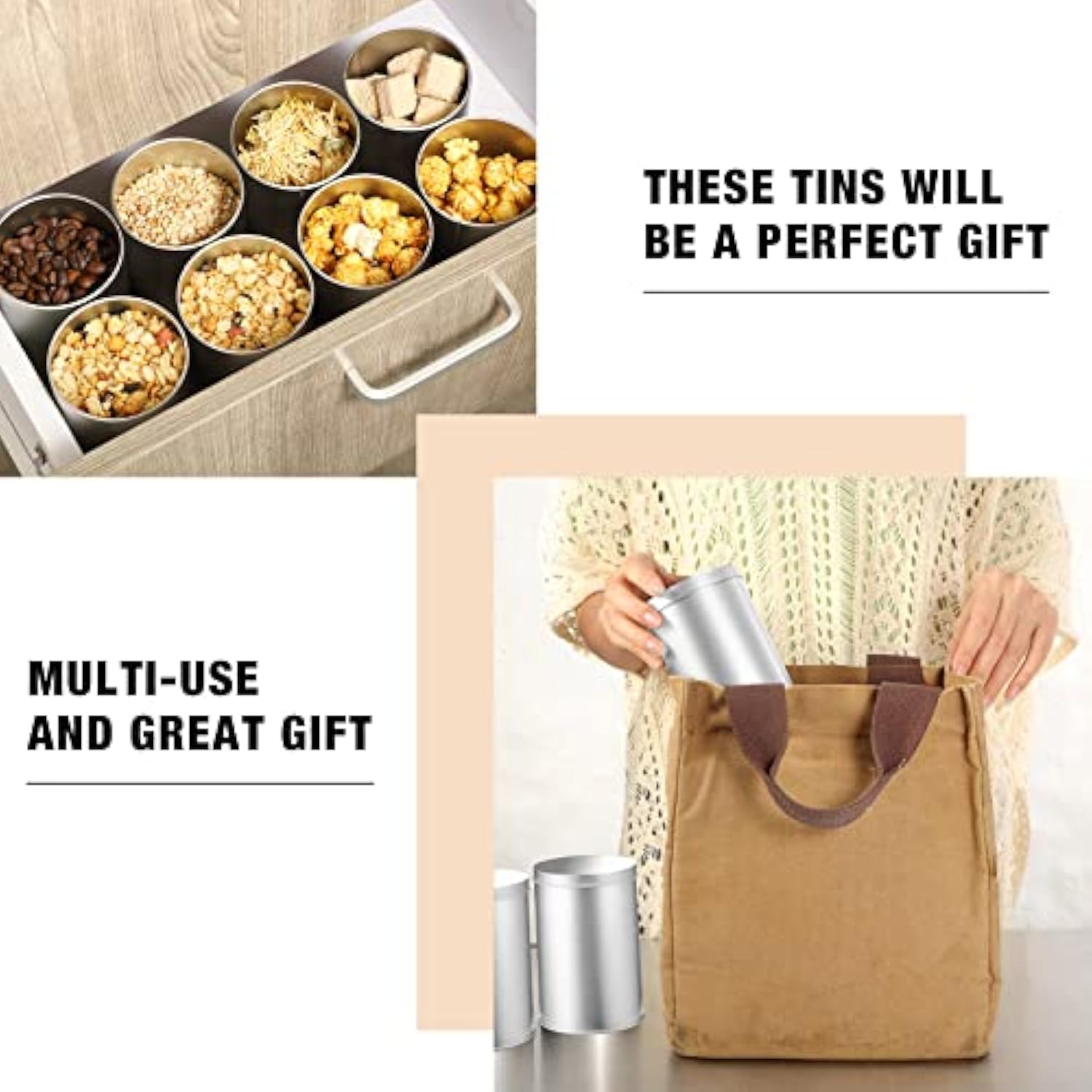 느슨한 차를 마시기 위해 작고 둥근 금속 커피 캔을 비우세요