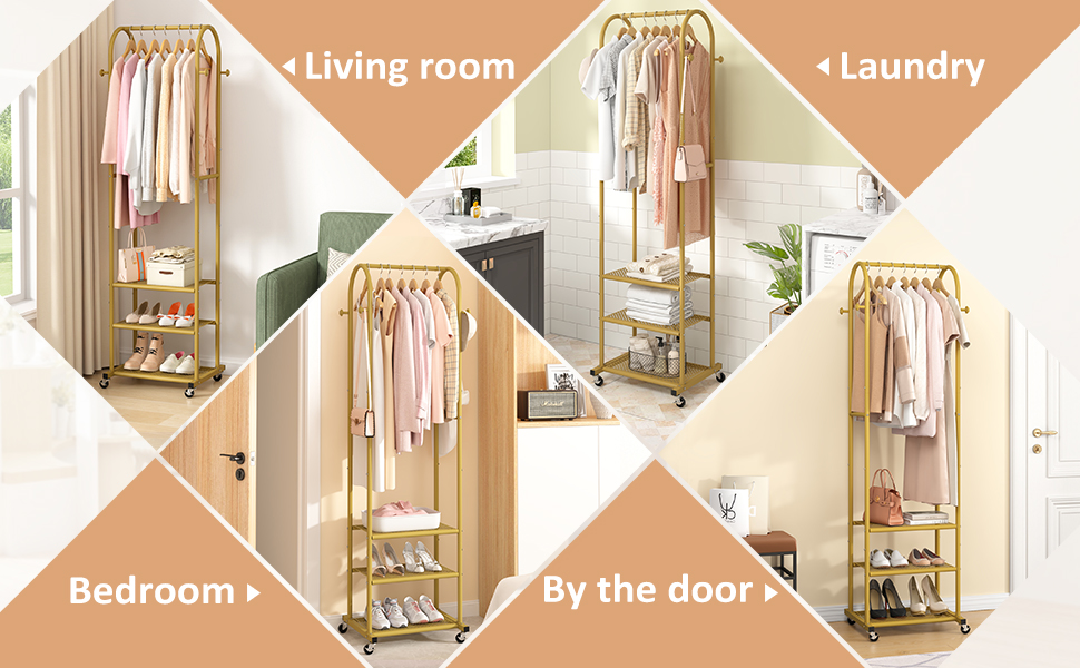 골드 금속 한 스토리지 선반 | 옷 랙